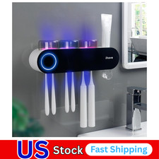 Wall Mounted Electric Toothbrush Holders with 3 Cups, UV Sanitizer, Toothpaste D