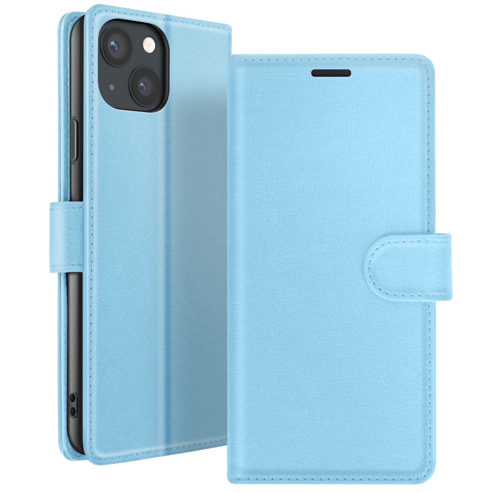 Coque portefeuille iPhone 13 bleu clair Zanaé avec support intégré
