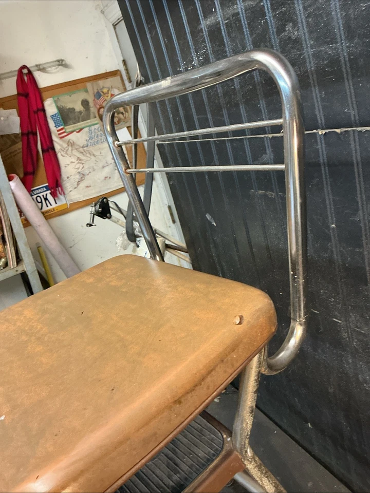 Mid Century Cosco Retro Style Farmhouse Counter Chair/Step Stool Chrome Tan - Image 4 of 4