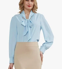 Women's Bow Tied Neck Chiffon Blouse Sky Blue