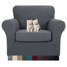 2 Piece Jacquard Chair Covers with Arms Super Stretch Non Slip Chair Slipcove...