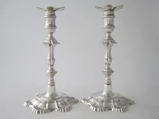 Antique George III Sterling Silver Cast Candlesticks - 1760 by Ebenezer Coker