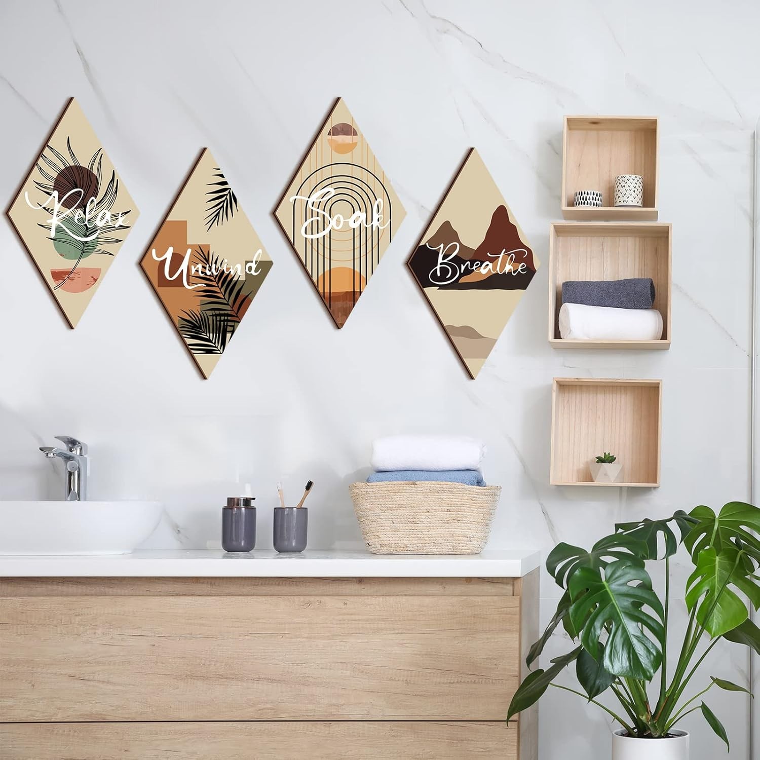 FairySandy 4 Pcs Bathroom Wall Art Restroom Decor Rustic Decor... 