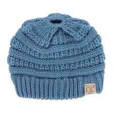 C.C Girl's One Size 2-5 Pony Tail Solid Cable Knit Winter Beanie