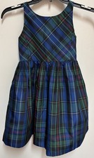 Polo Ralph Lauren Youth Girls Blue Plaid Fit and flare Lined Taffeta Dress Sz 6