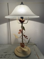 Vintage Floral Cottage Table Lamp 1980s Italian Art Deco Style Decorative Light