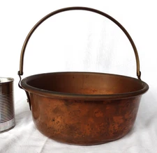 ANTIQUE COPPER POT Cauldron HAND FORGED 12" ROUND w/ Riveted Handle