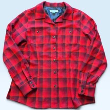 Pendleton Jacket Womens Medium Red Plaid Wool Flannel Button Front