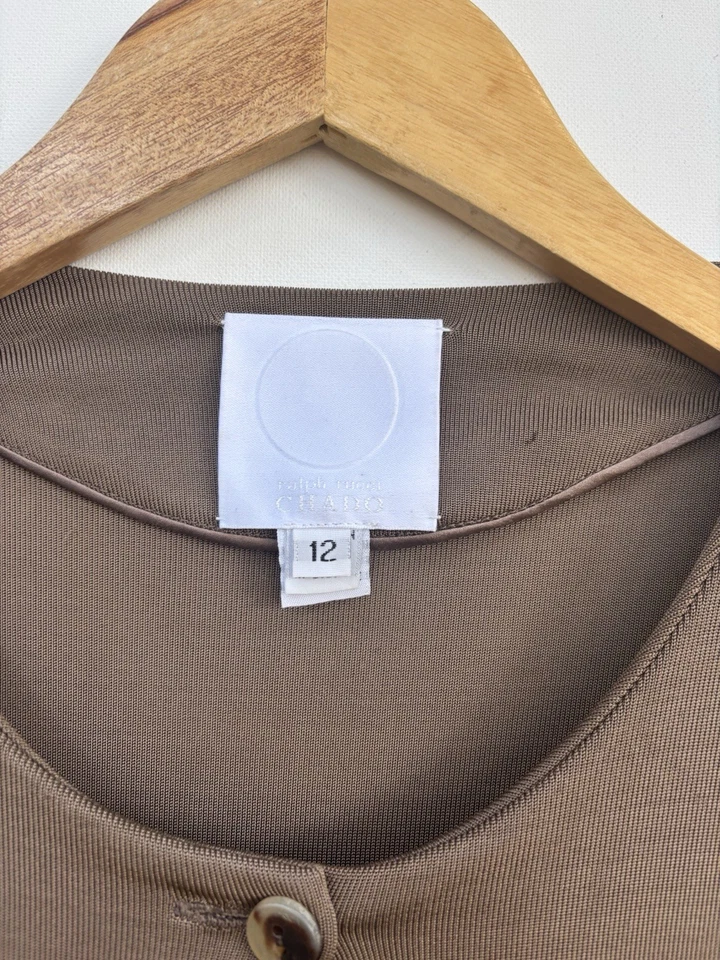 Vestido Ralph Rucci Chado 12 Marrón Línea A Acanalado Camisa DEFECTOS MENORES Foto 2 de 4