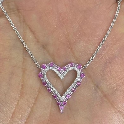 0.80Ct Round Cut Lab-Created Pink Sapphire Heart Pendant 14K White Gold Plated