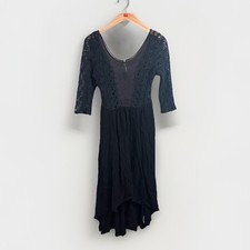 Free People Lonesome Dove High Low Midi Dress Black Sz 6 Boho Festival Flowy
