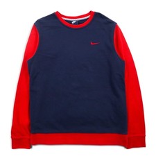 NIKE Club French Terry Crew Sweatshirt XL Navy Red Swoosh 637903-451