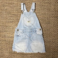 OshKosh B'gosh Denim Overall Jumper Dress Kids 3T Light Blue Heart Raw Hem
