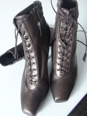PRADA Women's Booties Midcalf Nappa Graphite Cacao  10 US 40 EU New $1800