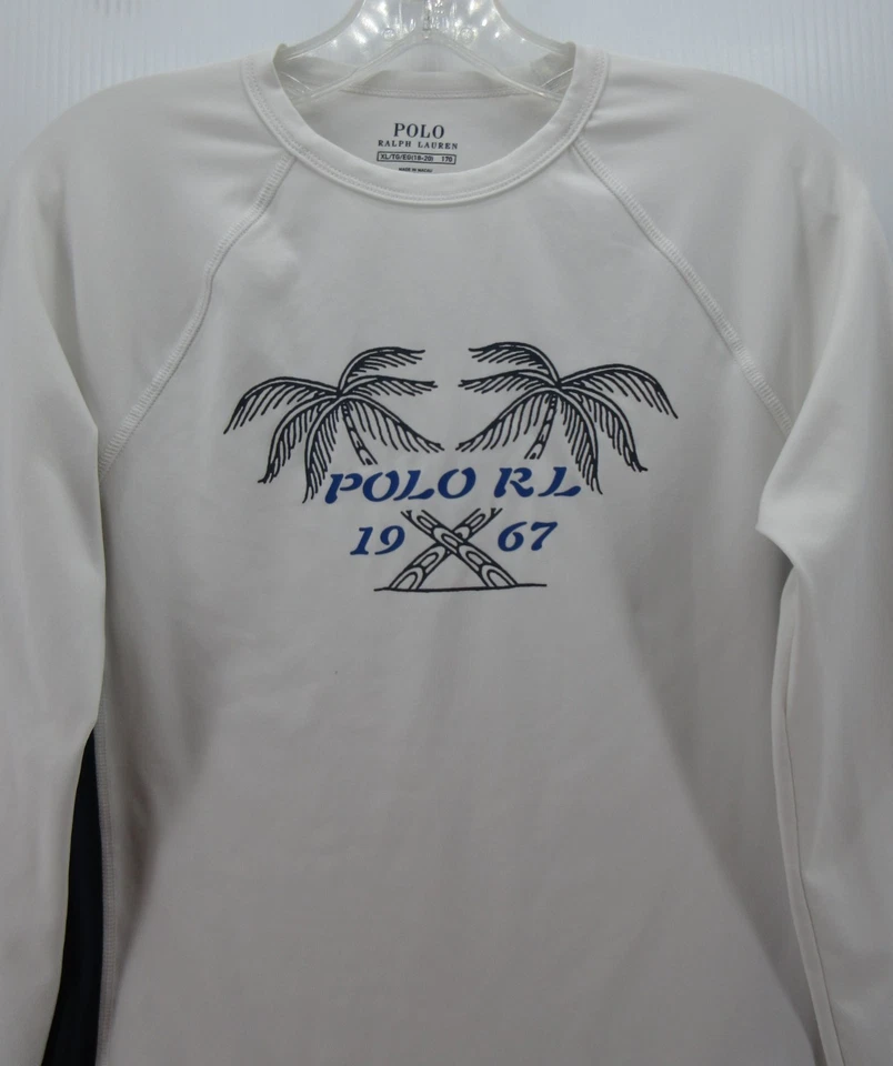 Ralph Lauren Polo Shirt Shirt Boys XL White Rash Guard Surf Spell Out Graphic * - Imagem 2 de 4