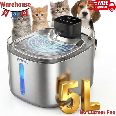 Water Fountain for Cats & Dogs 5L/169fl.oz Stainless Steel Wireless Cordless