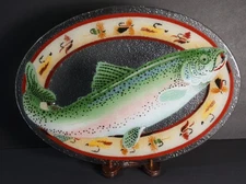 Peggy Karr Trout Platter Fused Glass Art Signed Oval Plate