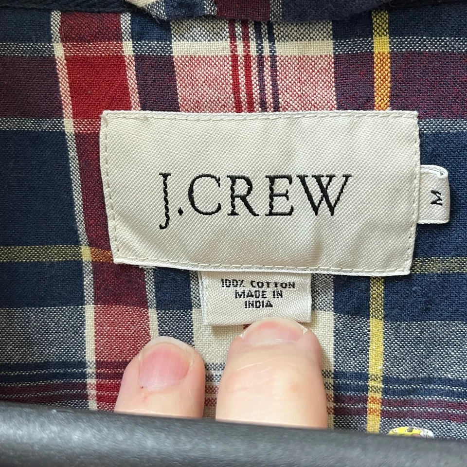 Vintage J. Crew Men's Medium Navy/Red Plaid Cotton Hooded Anorak Jacket 90's - Image 2 of 4