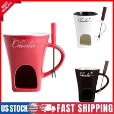Chocolate Fondue Mug with Fork, Sweet Melting Cup with Tealights for Chocolate