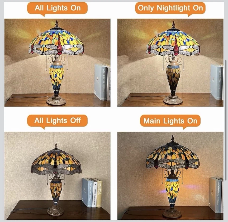 24” Capulina Tiffany Dragonfly Table Lamp Yellow for Living & Bedroom. - Image 4 of 4