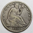 1876 50c Seated Liberty Silver Half Dollar - RAW - Excellent Detail / Nice Coin