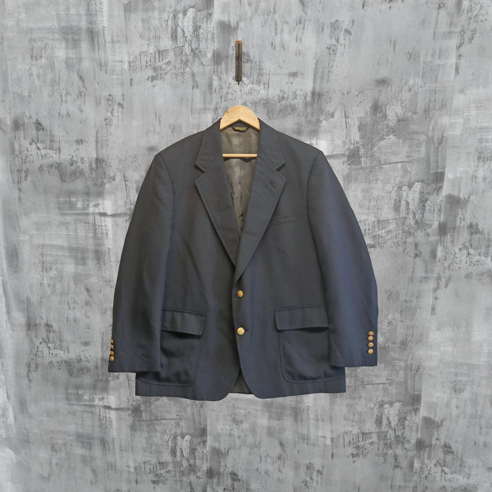 Palm Beach Tailored Blazer Navy Blue Gold Buttons USA Made Utility Press
