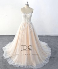 Sheer Boned Timeless Floral Lace Wedding Dress Bridal Gown Champagne 2-28W Plus