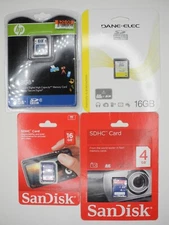 NEW Lot Of 4x SanDisk HP Dane-Elec 4GB / 8GB / 16GB SDHC Camera Memory Cards