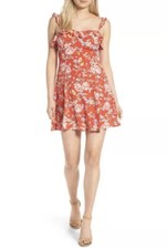 ASTR the Label Floral Mini Dress Size Medium  Red Ruffled Front Summer Spring