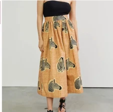 SIKA A-Line Zebra Animal Boho Peasant Hipster Hippie Art Deco Farm Midi Skirt
