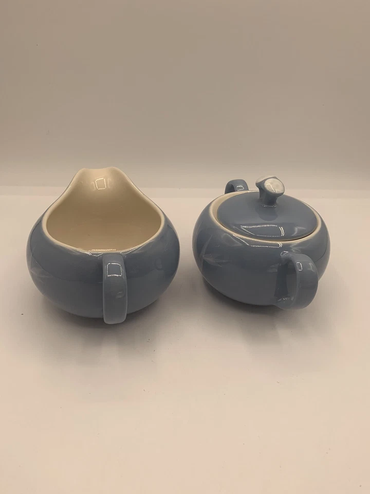 Winfield China Blue Pacific Creamer & Sugar with Lid Bamboo California - Image 4 of 4