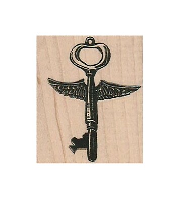 Mounted Rubber Stamp, Flying Key, Skeleton Key, Steampunk Key, Keys, Lock