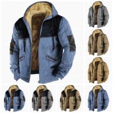 Men's Solid Color Blocking Winter Fleece Hoodie Sweater Zip Jacket
