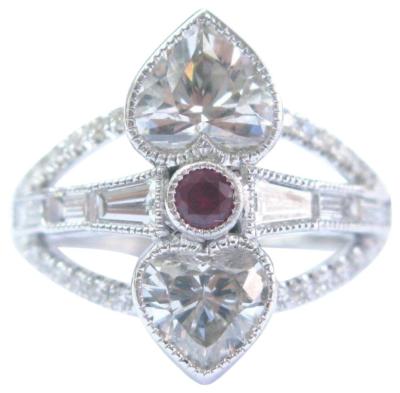 Herzform Diamant & Rubin Ring massiv 14kt Weißgold 2,71ct