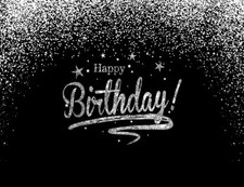 Happy Birthday Silver Stars Black White 7x5ft Vinyl Backdrop Photo Background