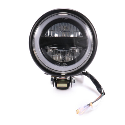 Motorcycle 12V LED Headlight Angel Eyes Hi/Lo Beam Headlamp For Honda Cafe Racer