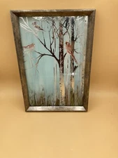 Elico LTD Framed Wall Decor Song Birds in Shiny Silver Trees Blue Sky Reflection