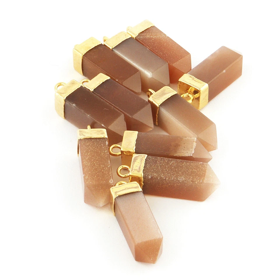 Lote de 11 conectores colgantes hágalo usted mismo enchapados en oro real piedra solar natural en forma de bala Foto 3 de 3