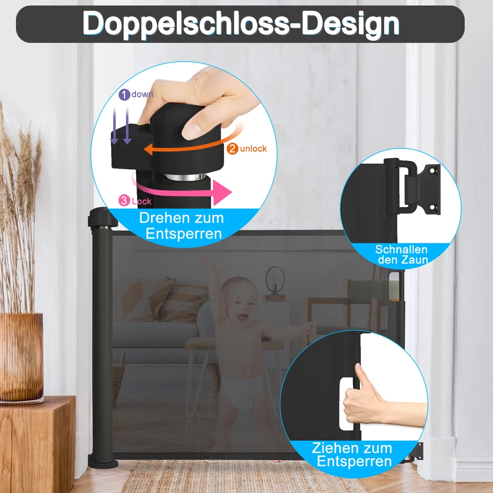 Treppenschutzrollo Absperrgitter Ausziehbar Treppe 0-180cm Türschutzgitter Baby - Bild 2 von 4