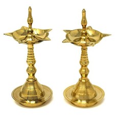 Brass Kerala Samai Standing Deepak for Puja Traditional Oil Lamp Diya 5Inch 2Pcs
