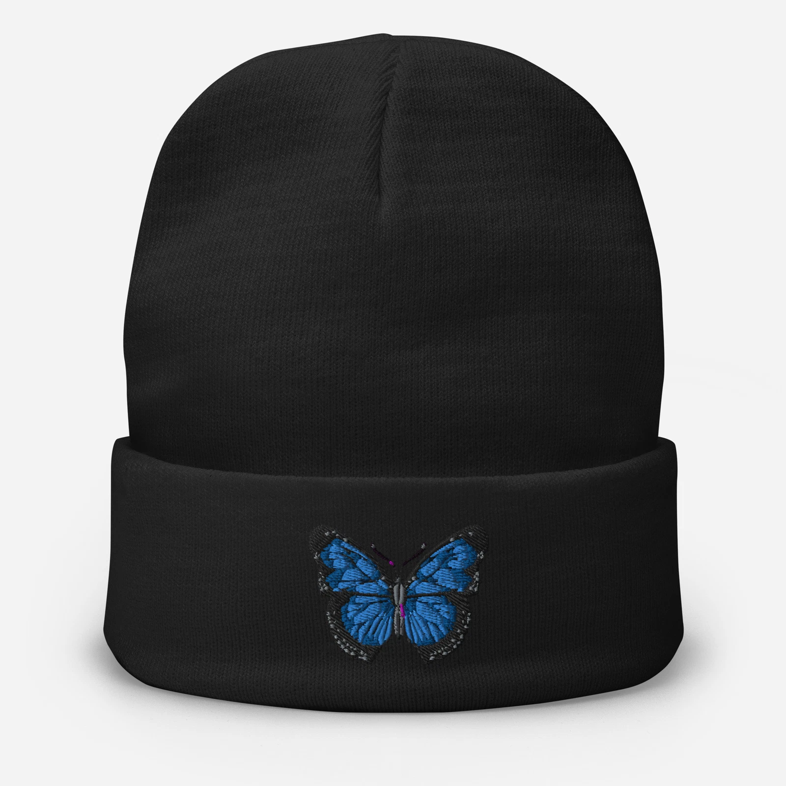 Blue Butterfly Embroidered Beanie