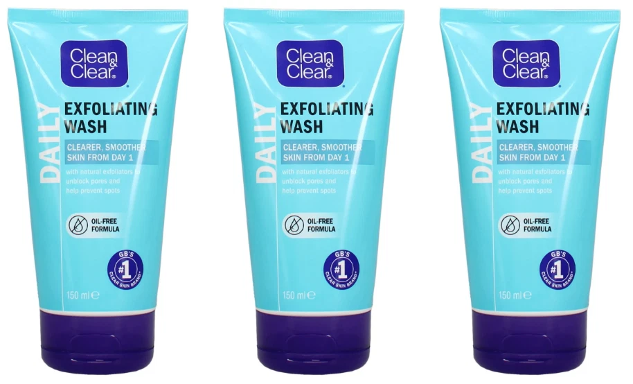 CLEAN & CLEAR Clean and Clear Daily Exfoliating Face Wash 150ml Pack Of 3 Tubes Free Shipping