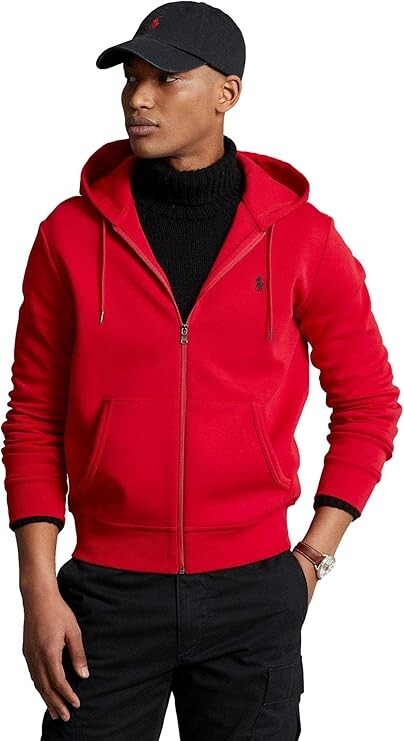 NUEVO CON ETIQUETAS POLO PARA HOMBRES RALPH LAUREN SUDADERA CON CAPUCHA CREMALLERA FRONTAL ~ ROJO ~ LRG