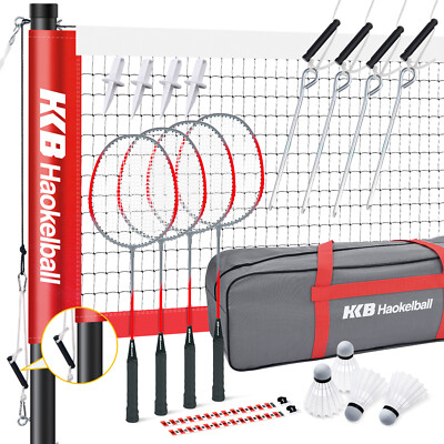 Heavy Duty Portable Badminton Net Set with 4 Rackets 4 Shuttlecocks for Backyard