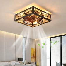 18" Square Caged Ceiling Fan Lights Flush Mount Farmhouse Light kit With Remote