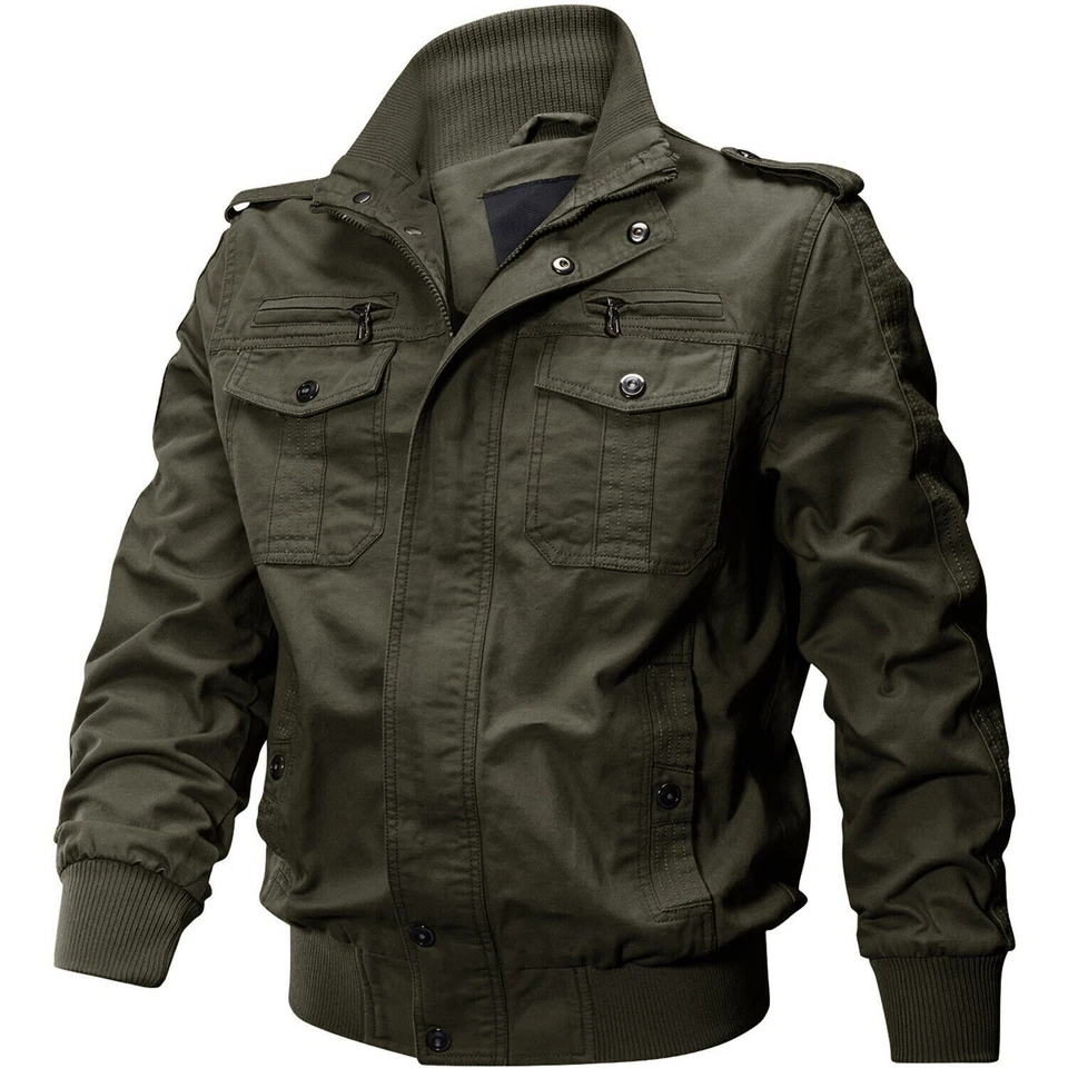 Men's Military Cargo Jacket Cotton Coat Army Winter Work Tactical Bomber Jacket - Image 4 of 4