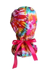 Tie Dye Medical Hat Ponytail Nurse Scrub Cap SATIN LINED Hair Protection