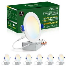 zouzai 6 Pack 6 Inch 5CCT Ultra-Thin LED Recessed Ceiling Light with Junction...