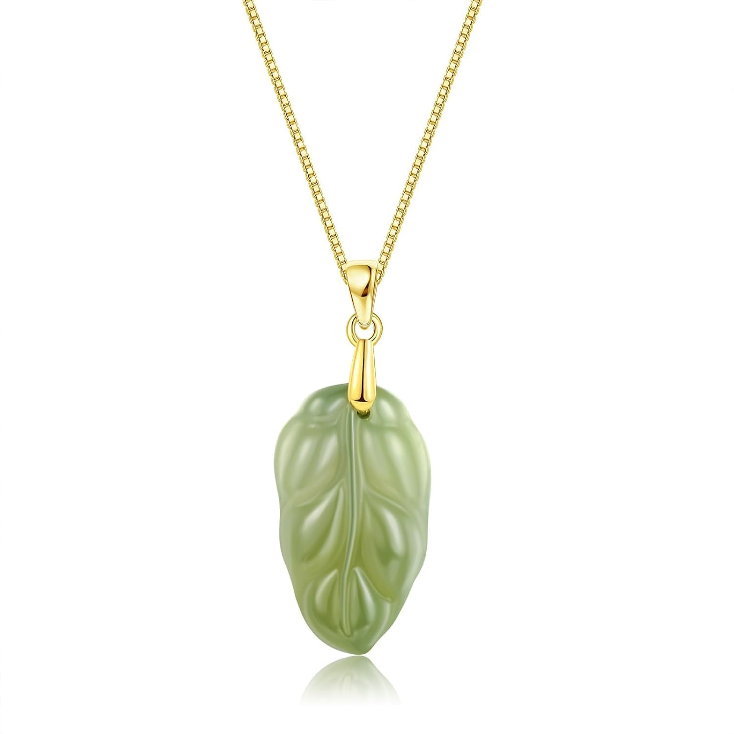 Green Natural Jade Necklace Leaf Shape Jade Pendant Women Jade Jewelry Women 925