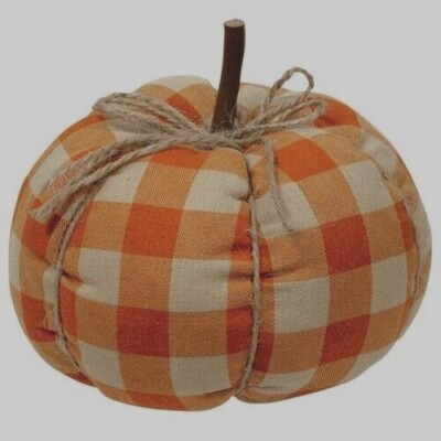 NEW BUFFALO PLAID Pumpkin RUSTY ORANGE BEIGE Halloween Harvest Fall 6.25''Tx 6''W
